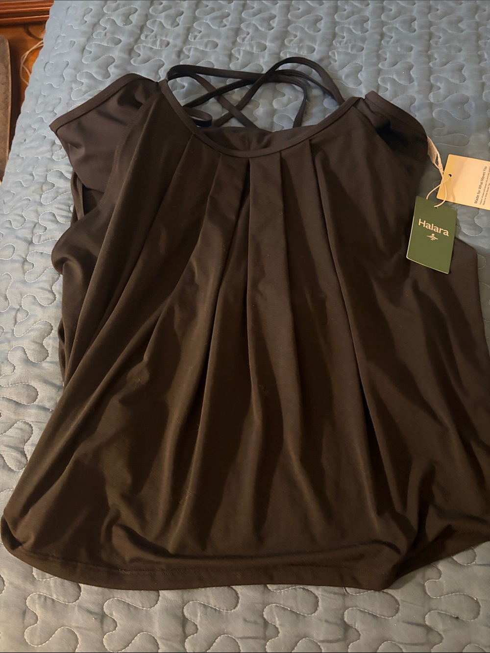 HALARA Black Pleated Strappy Camisole tank